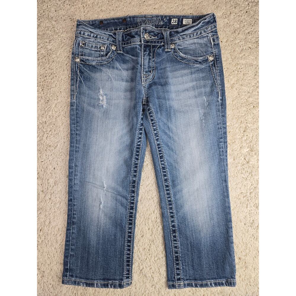 Miss Me Capri Jeans Womens Size 28 Blue Denim Cross Y2K Embellished JP5335P6